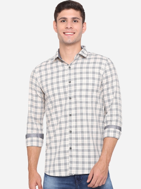

JADE BLUE Men White & Black Slim Fit Opaque Checked Pure Cotton Casual Shirt