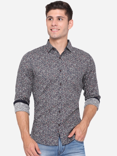 

JADE BLUE Men Grey & White Slim Fit Abstract Opaque Printed Pure Cotton Casual Shirt