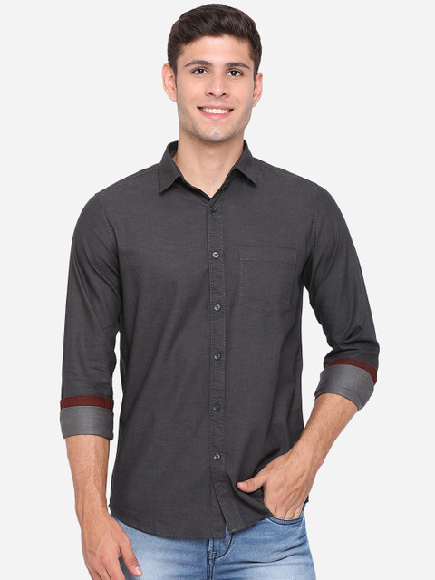 

JADE BLUE Men Grey Slim Fit Opaque Pure Cotton Casual Shirt