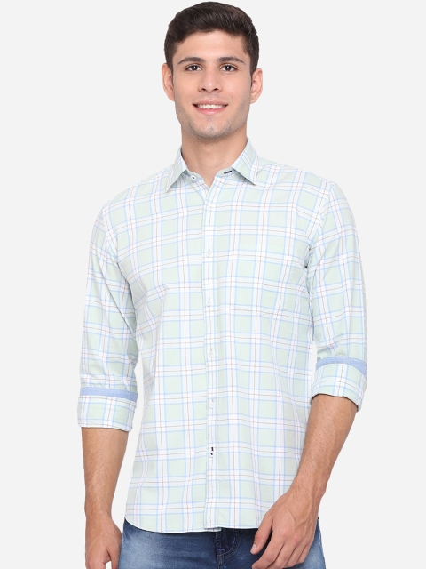 

JADE BLUE Men Green & White Slim Fit Opaque Checked Pure Cotton Casual Shirt