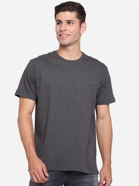 

JADE BLUE Men Grey Melange Solid Slim Fit Pure Cotton T-shirt