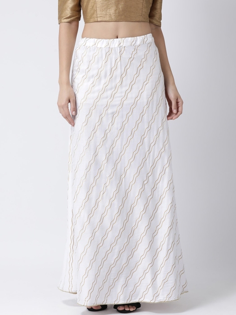 

Charitra Women White & Beige Striped Flared Maxi Skirt