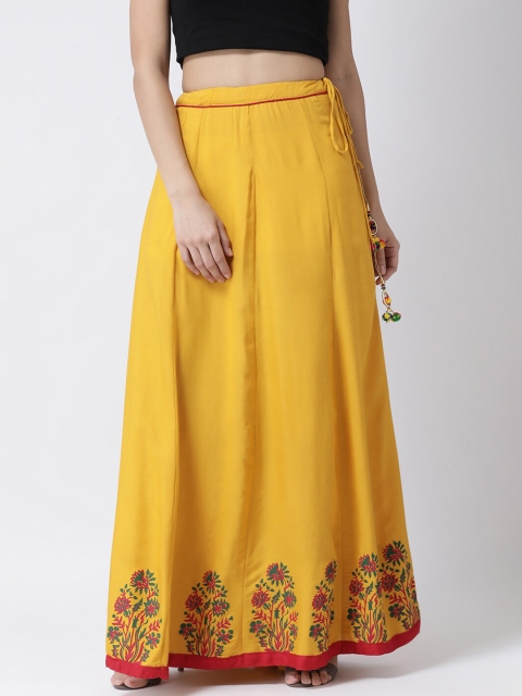 

Charitra Women Mustard Yellow & Red Floral Printed Flared Maxi Skirt