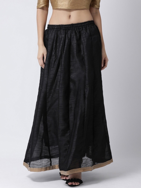 

Charitra Women Black Solid Pure Silk Flared Maxi Skirt