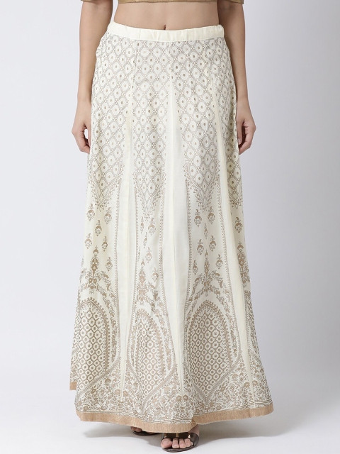 

Charitra Women Off White & Gold Ethnic Printed Flared Maxi Skirt