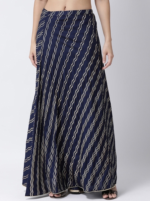 

Charitra Women Navy Blue & Beige Striped Flared Maxi Skirt