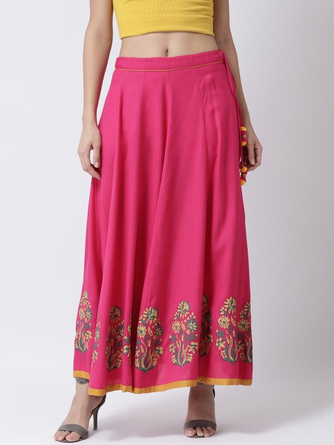 

Charitra Women Pink & Yellow Floral Printed Maxi Skirt