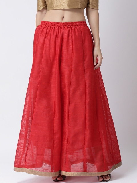

Charitra Women Red Solid Pure Silk Flared Maxi Skirt
