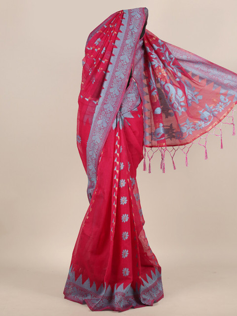 

Pothys Magenta & Blue Woven Design Jute Silk Saree