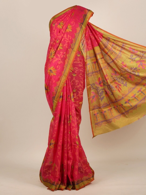 

Pothys Magenta & Green Floral Jute Silk Saree