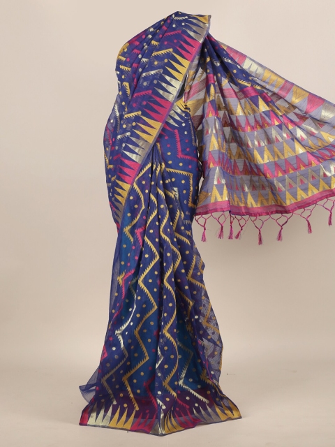 

Pothys Blue & Yellow Woven Design Jute Silk Saree