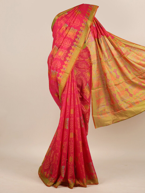 

Pothys Pink & Gold-Toned Woven Design Jute Silk Saree
