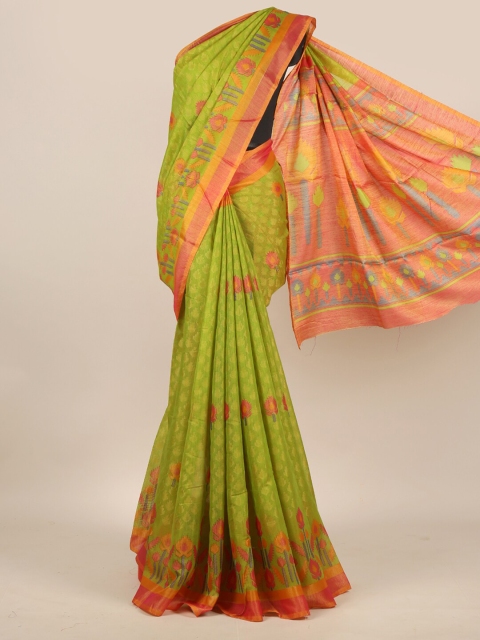 

Pothys Green & Orange Woven Design Mirror Work Jute Silk Saree