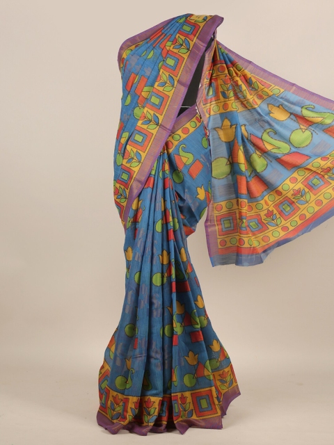 

Pothys Blue & Yellow Zari Jute Silk Saree