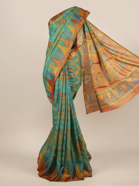 

Pothys Green & Brown Paisley Jute Silk Saree