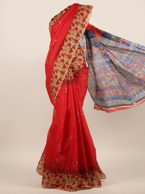 

Pothys Red & Blue Floral Saree