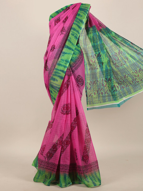 

Pothys Pink & Green Floral Phulkari Saree