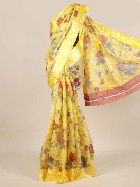 

Pothys Yellow & Red Floral Mirror Work Saree