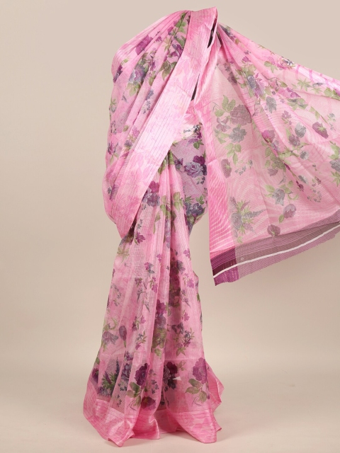 

Pothys Pink & Gold-Toned Floral Zari Saree