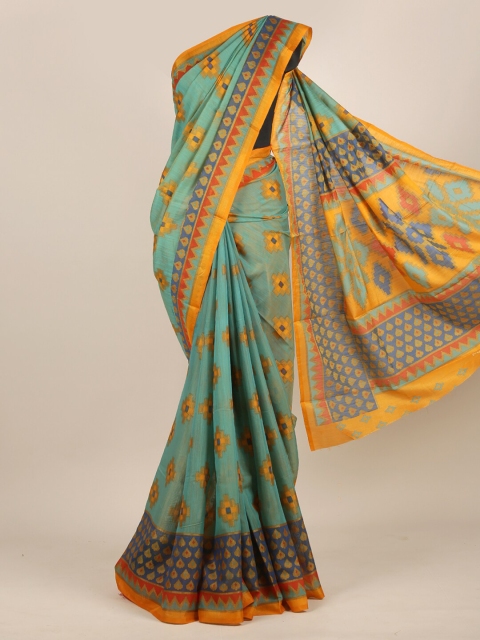 

Pothys Sea Green & Yellow Jute Silk Saree