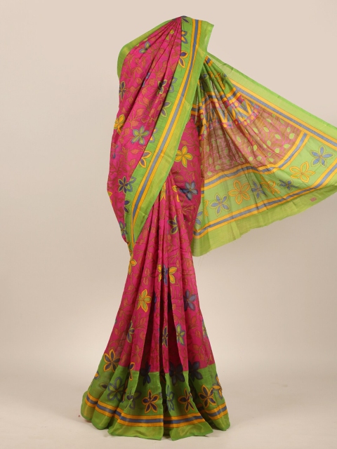 

Pothys Magenta & Green Floral Jute Silk Saree