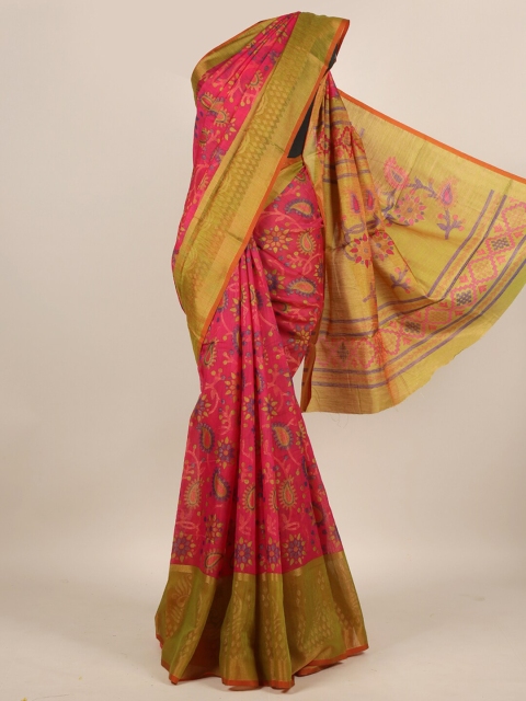 

Pothys Magenta & Olive Green Floral Jute Silk Saree