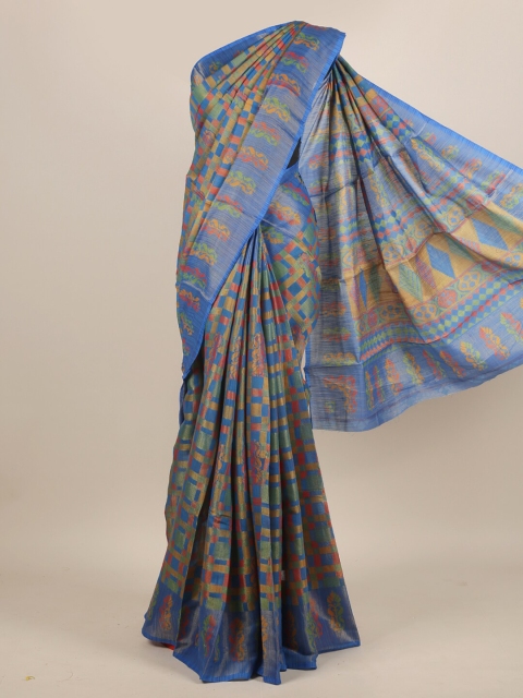 

Pothys Blue & Yellow Jute Silk Saree