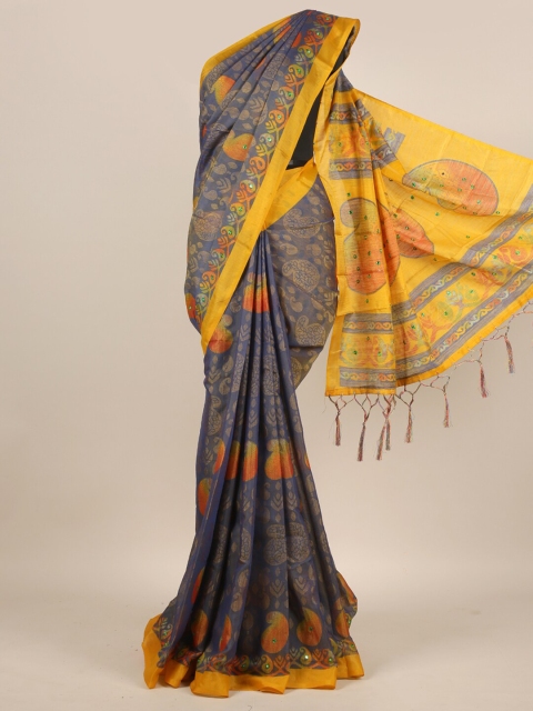 

Pothys Blue & Yellow Woven Design Jute Silk Saree