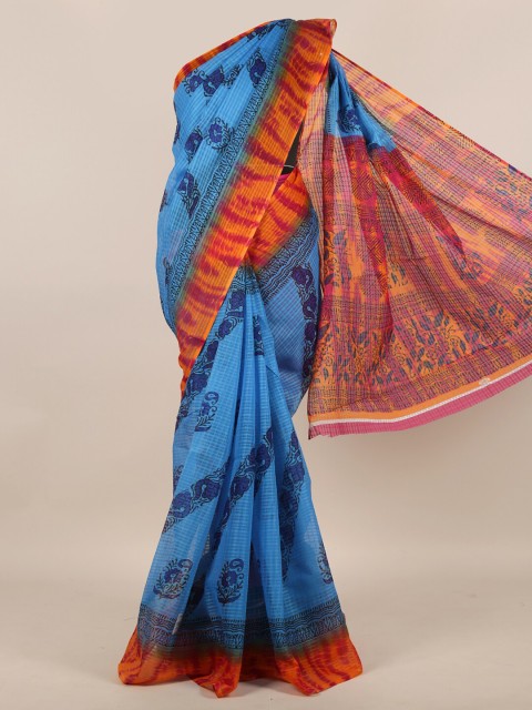 

Pothys Blue & Orange Floral Saree