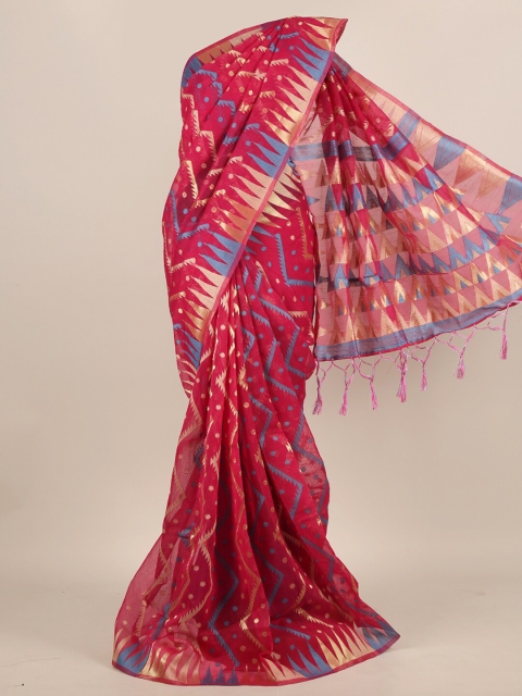 

Pothys Magenta & Gold-Toned Jute Silk Saree