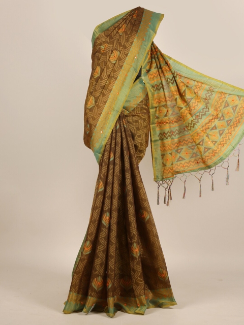 

Pothys Brown & Green Jute Silk Saree