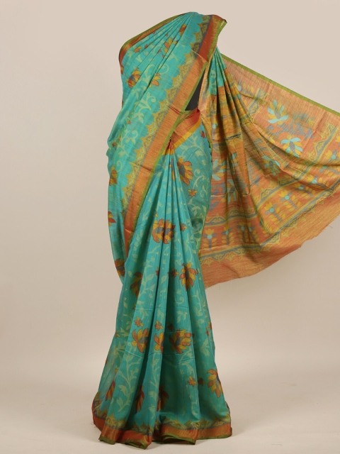 

Pothys Green & Brown Floral Jute Silk Saree
