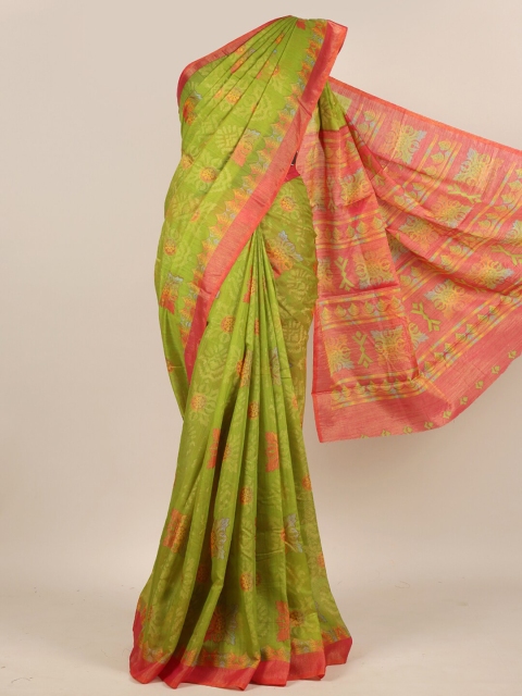 

Pothys Green & Red Floral Jute Silk Saree