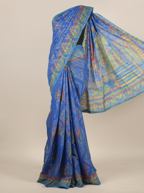 

Pothys Blue & Red Jute Silk Saree