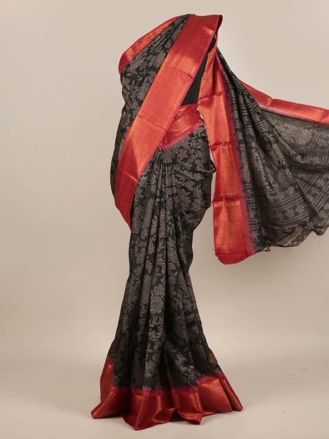 

Pothys Black & Red Floral Zari Saree