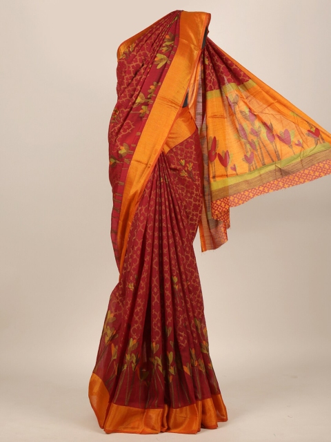 

Pothys Maroon & Orange Floral Jute Silk Saree