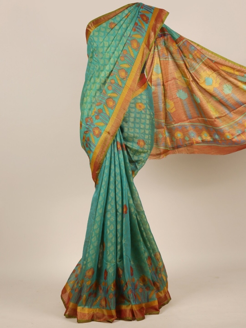 

Pothys Green & Brown Floral Jute Silk Saree