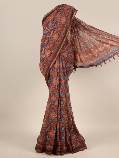 

Pothys Brown & Blue Woven Design Zari Saree