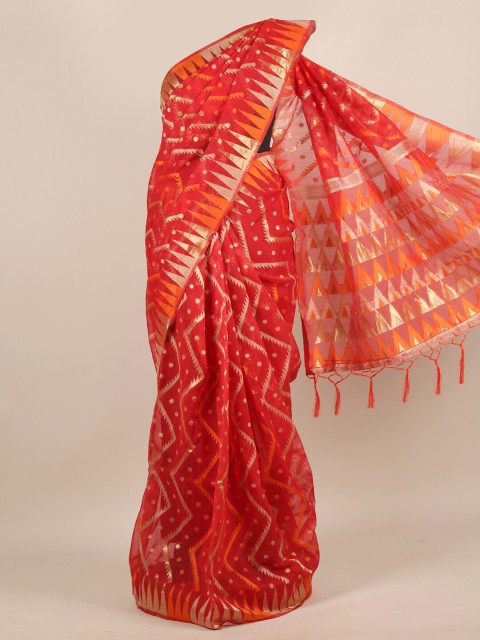 

Pothys Red & Gold-Toned Jute Silk Saree