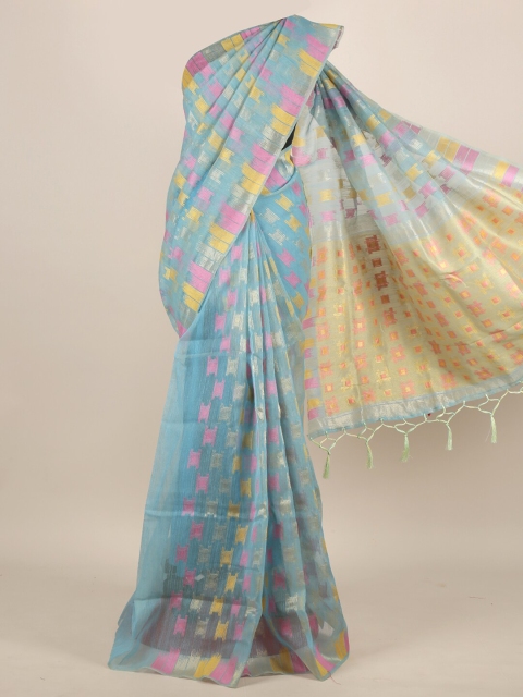 

Pothys Blue & Silver-Toned Woven Design Zari Jute Silk Saree