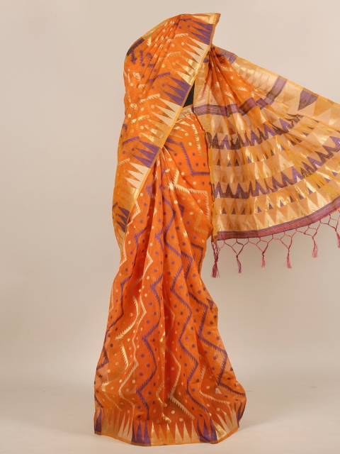 

Pothys Orange & Gold-Toned Zari Jute Silk Saree