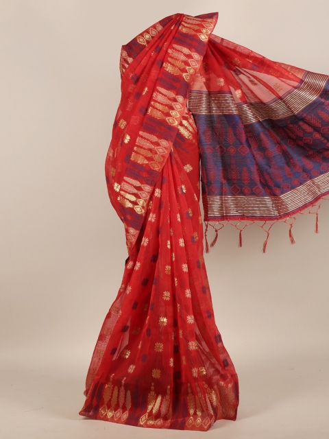 

Pothys Red & Navy Blue Woven Design Zari Jute Silk Saree