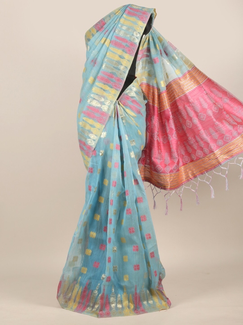 

Pothys Blue & Pink Floral Jute Silk Saree
