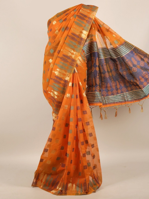 

Pothys Orange & Gold-Toned Woven Design Zari Jute Silk Saree