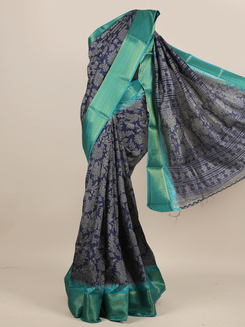 

Pothys Blue & Green Floral Zari Saree