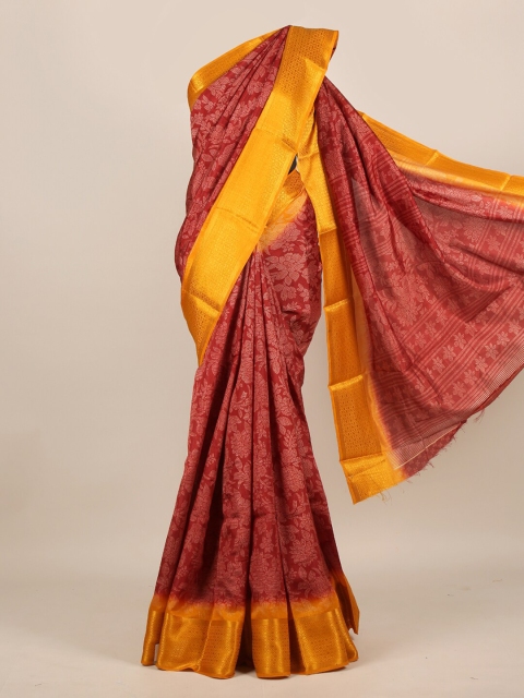 

Pothys Maroon & Gold-Toned Floral Zari Saree