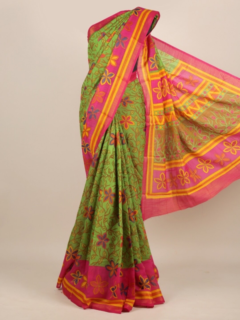 

Pothys Green & Pink Floral Jute Silk Saree
