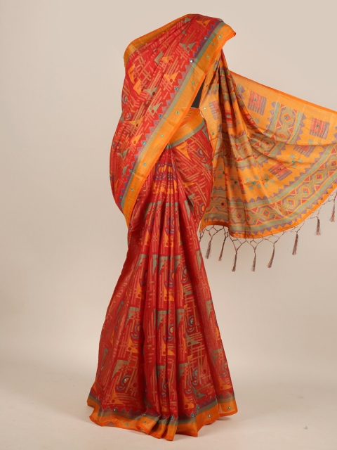 

Pothys Red & Yellow Jute Silk Saree