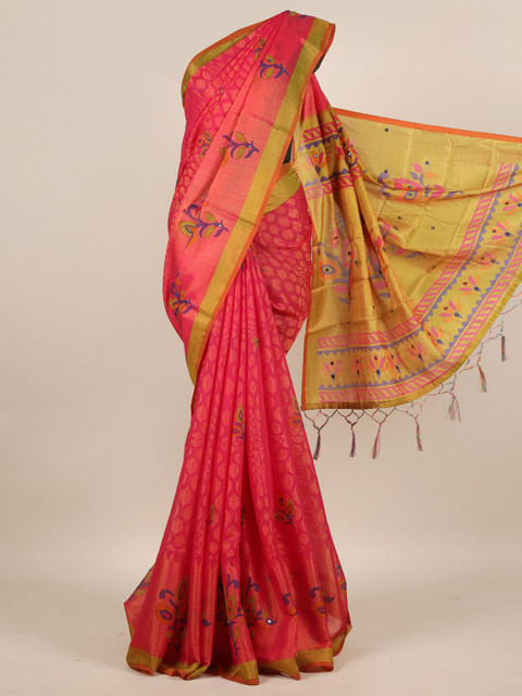 

Pothys Magenta & Green Floral Jute Silk Saree