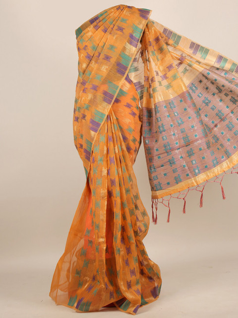 

Pothys Orange & Purple Jute Silk Saree